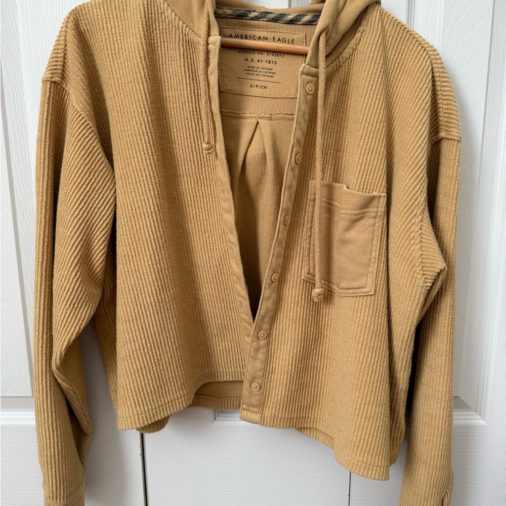 American Eagle Mustard Corduroy Hooded Jacket